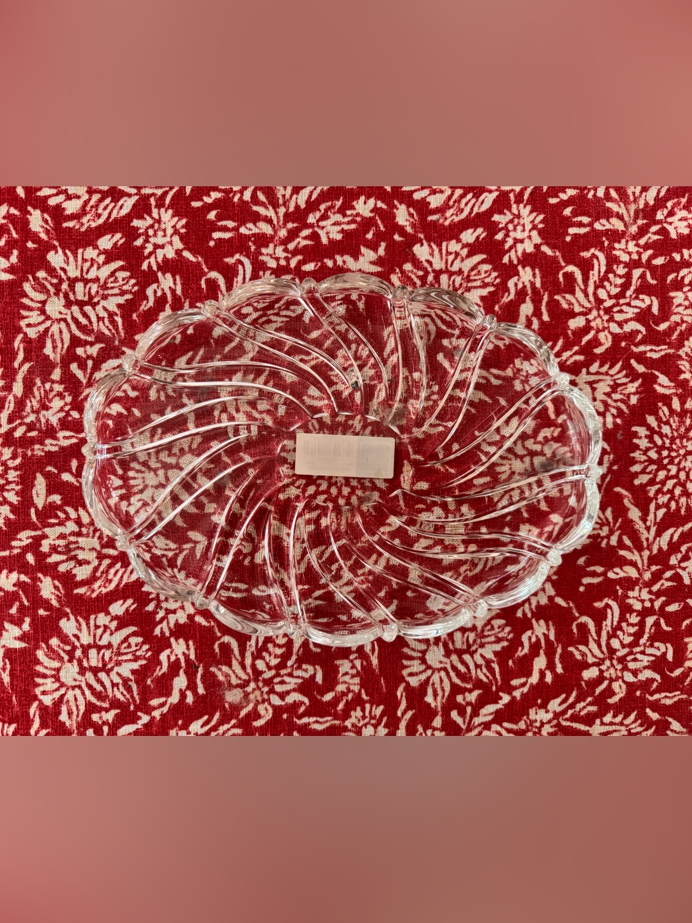 Vintage Mikasa Peppermint Clear Crystal Swirl Oval Candy Dish 9.5"